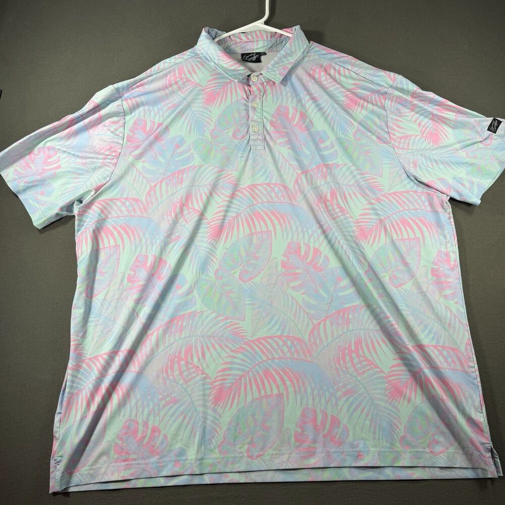 Sunday Swagger Polo Shirt Mens 4XL Green Pink Floral Stretch Performance Golf